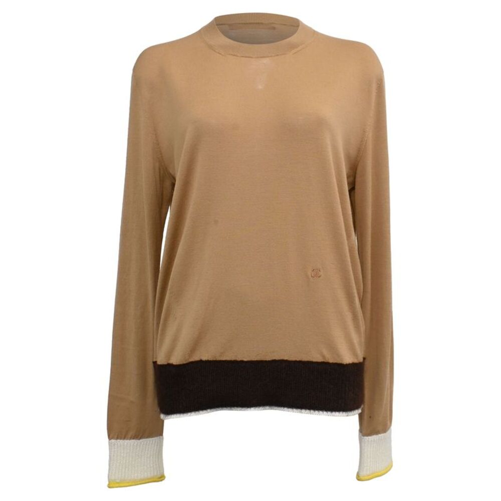 Celine Triomphe-Embroidered Sweater in Brown Wool